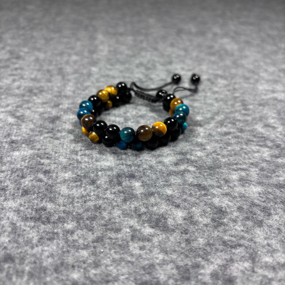 Beaded Adjustable Bracelet in Teal, Black & Yellow
